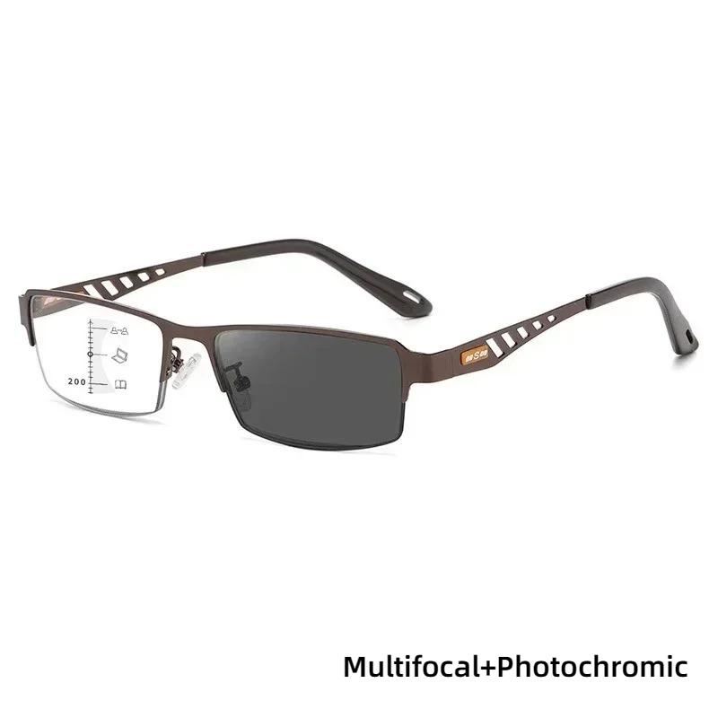Square Frame Anti Blue Light Far And Near Dual-Use Presbyopia Lenses That Change Colour With The Sun Multifocal Glasses For Men