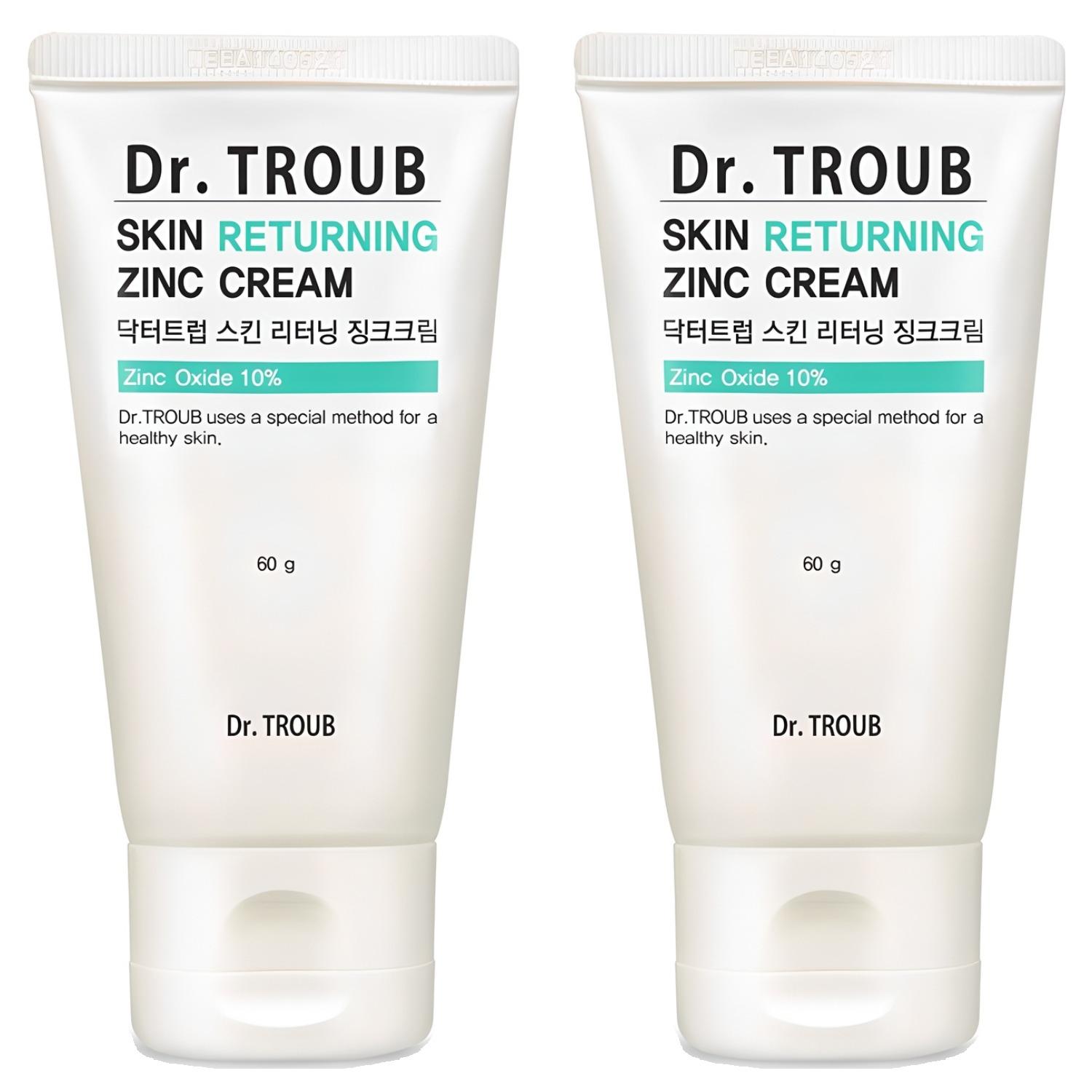 

SIDMOOL Dr.Troub Skin Returning Zinc Cream - 10% Pure Zinc Oxide Calming & Protective Ointment for Problematic Skin (60g x 2pcs Set)