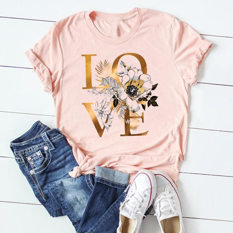 (Asian Size) Tee Top Clothing Casual Love Heart Valentine Short Sleeve Fashion Tshirt 90s Women Print Summer Lady Female Graphic T-shirt