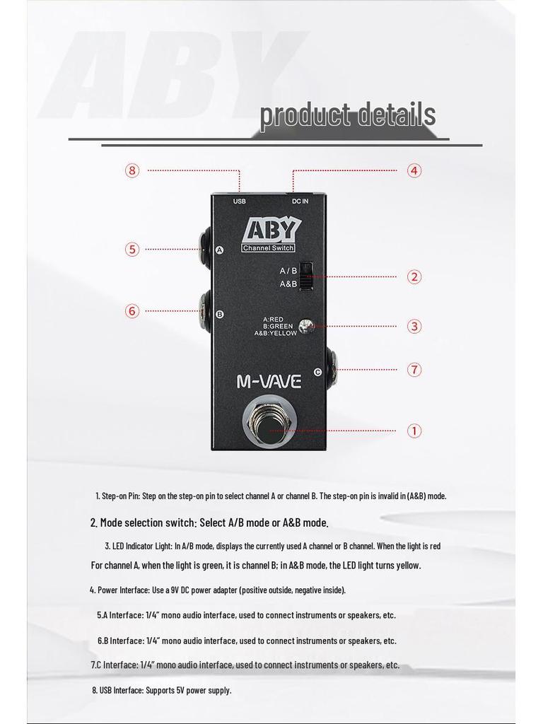 M-VAVE Guitar ABY Line Selector: Pro Electric Guitar Amp Switch & Signal Splitter for Performances