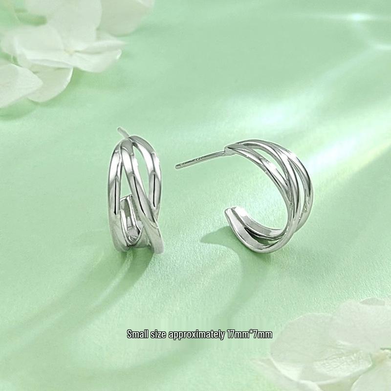 

S925 Sterling Silver Gold Wrap Earrings - Autumn/Winter Luxury Croissant Ear Studs for Women