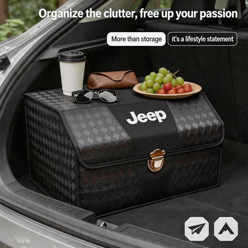 Car Trunk Organizer Leather Collapsible Large Capacity Storage Box For Jeep Wrangler JK Gladiator Renegade Cherokee Valve Stem ALN1