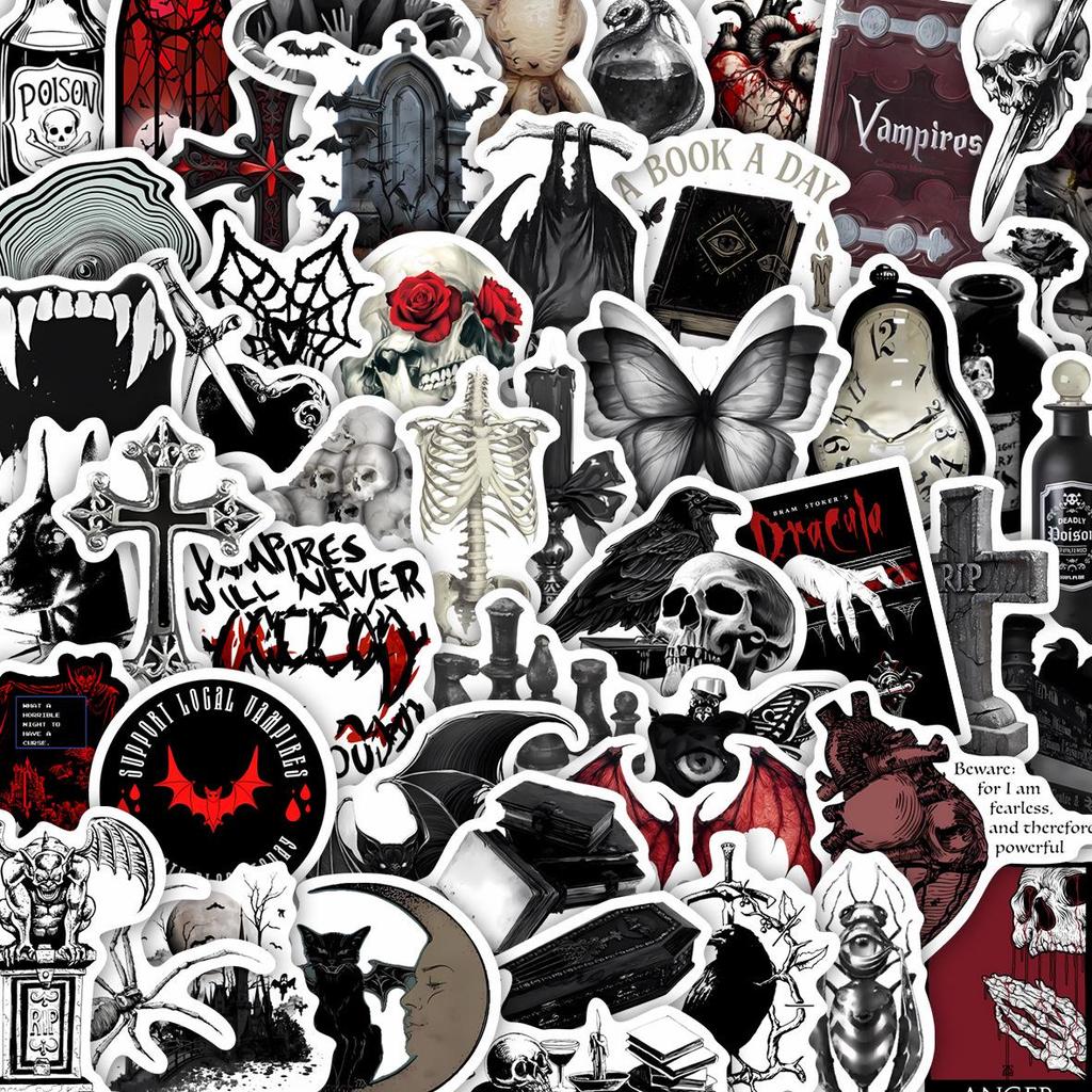 50 Gothic Dark Sticker Sheets: Creative Decorative Waterproof Stickers for Notebooks & Planners
