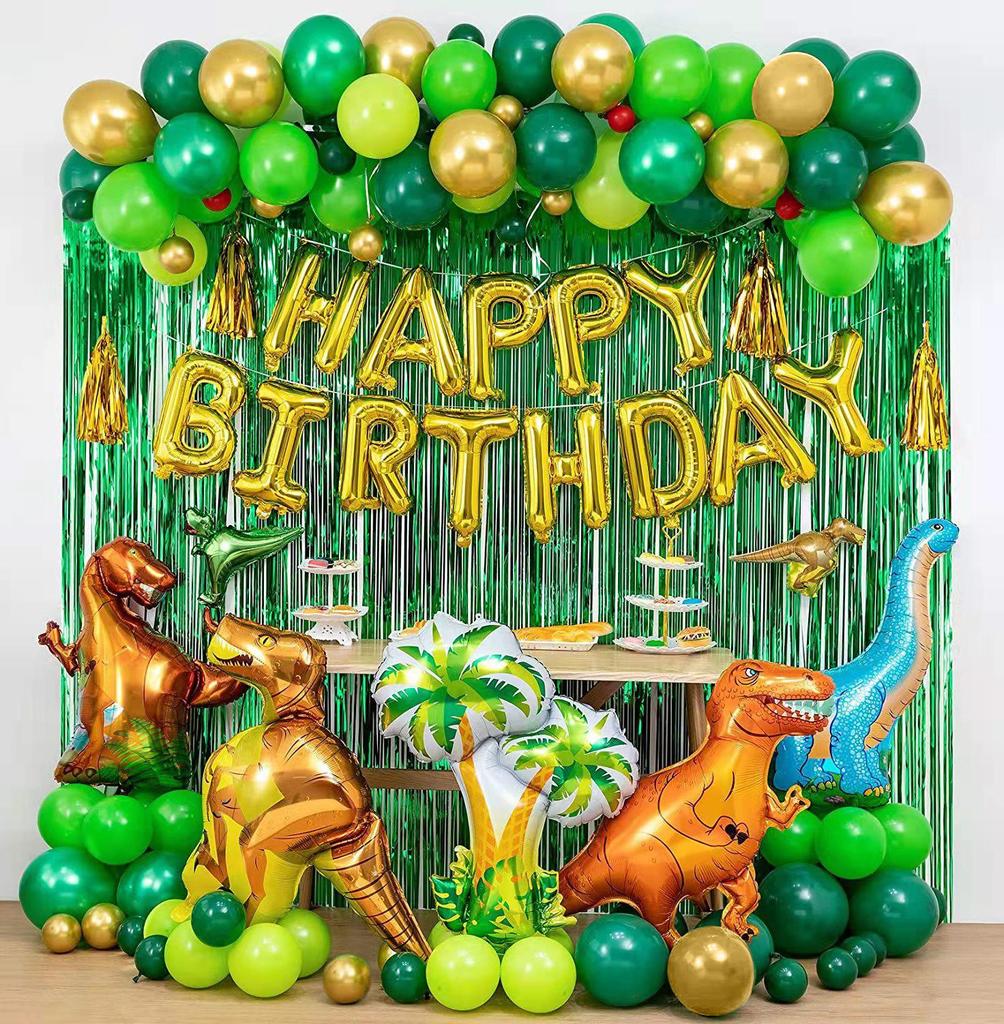 113pcs Dinosaur Birthday Party Decoration Balloons Arch Garland Kit Happy Birthday Balloons Foil Curtains Dino Themed Party Favor