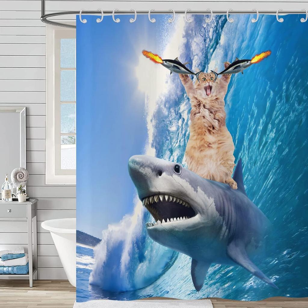 Funny Cute Puppy Animal Pattern Shower Curtain 180x 180cm, Kids Bathroom Decorative Shower Curtain Waterproof