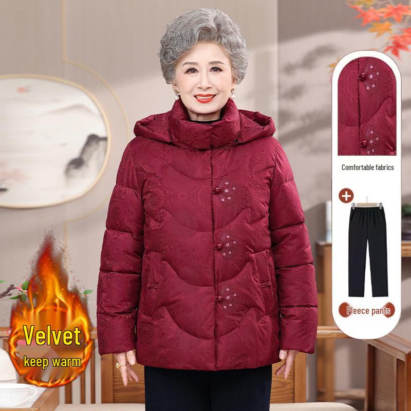 Red Spring Festival Winter Jacket for Mothers – Stylish, Warm, Cotton-Padded Outerwear for Middle-Aged and Elderly