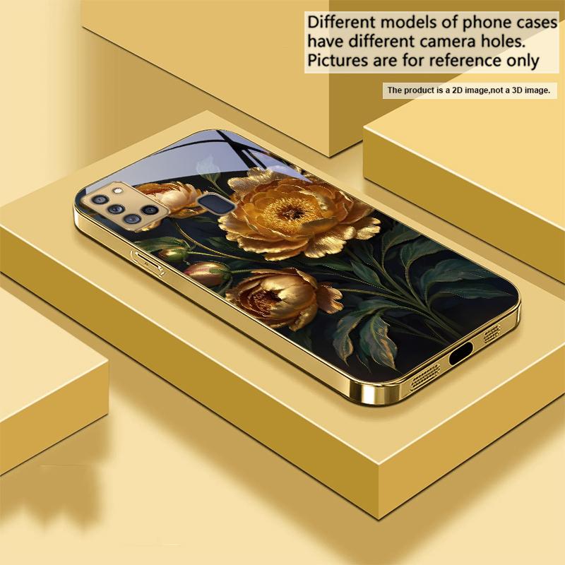 Prosperous Golden Peony For Samsung A 31 32 A33 A34 35 14 A15 13 16 25 26 50 52 53 54 55 56 70 71 72 73 Golden glass phone case