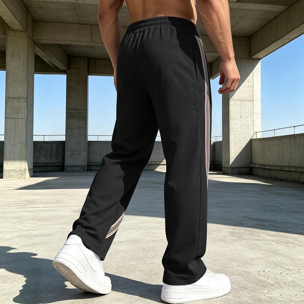 Men's Striped Athletic Sweatpants Loose Fit Straight Leg Track Pants with Elastic Waistband and Drawstring for Casual Wear