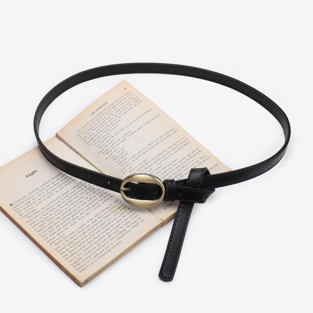 Women's Korean Style Thin Leather Waist Belt - Simple, Fashionable, and Versatile with Alloy Buckle for Dresses and Jeans.