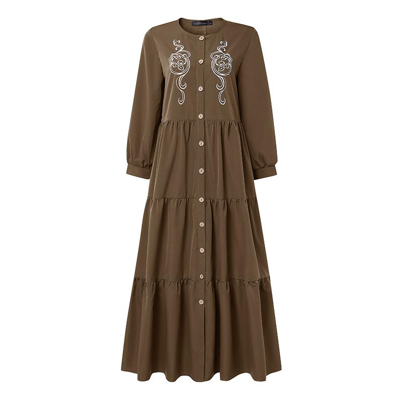 ZANZEA Abito Lungo Casual da Donna a Girocollo a Maniche Lunghe Largo con Stampa