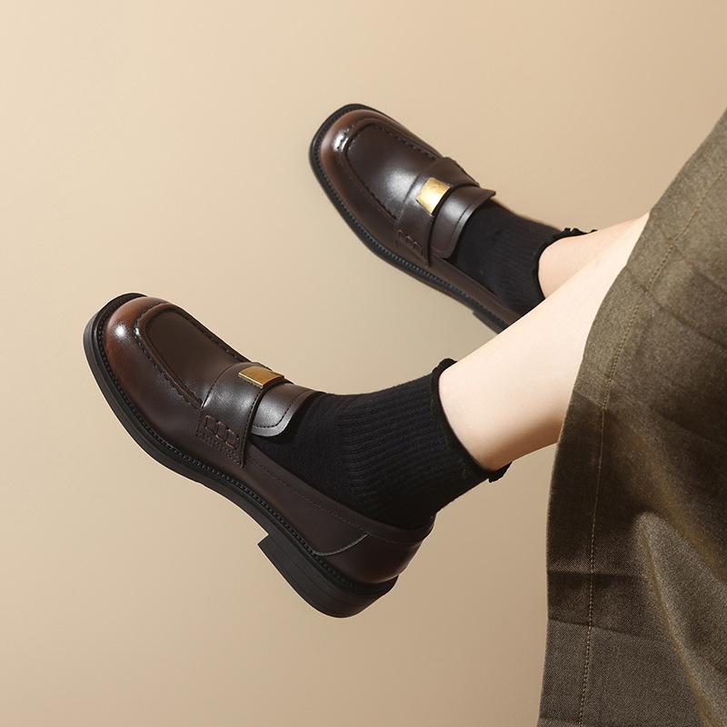 Augustine Brown Loafers Women's 2025 New Autumn College Style Soft Sole Light Small Leather Shoes Commuter Shoes