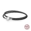 Sterling 925 Silver Black Fit Charms Beads Simple Style Simple Adjustable Bracelet Diy Basic Leather Cord