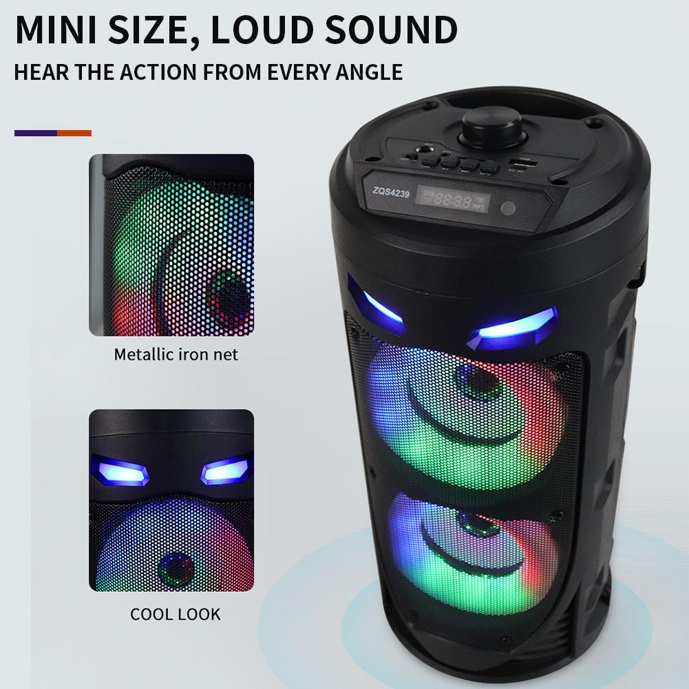 BT Speaker Loud Boombox with Double Subwoofer Deep Bass Lights Outdoor Speaker Support USB/TF/AUX/FM/BT/MIC for Home Party Gift