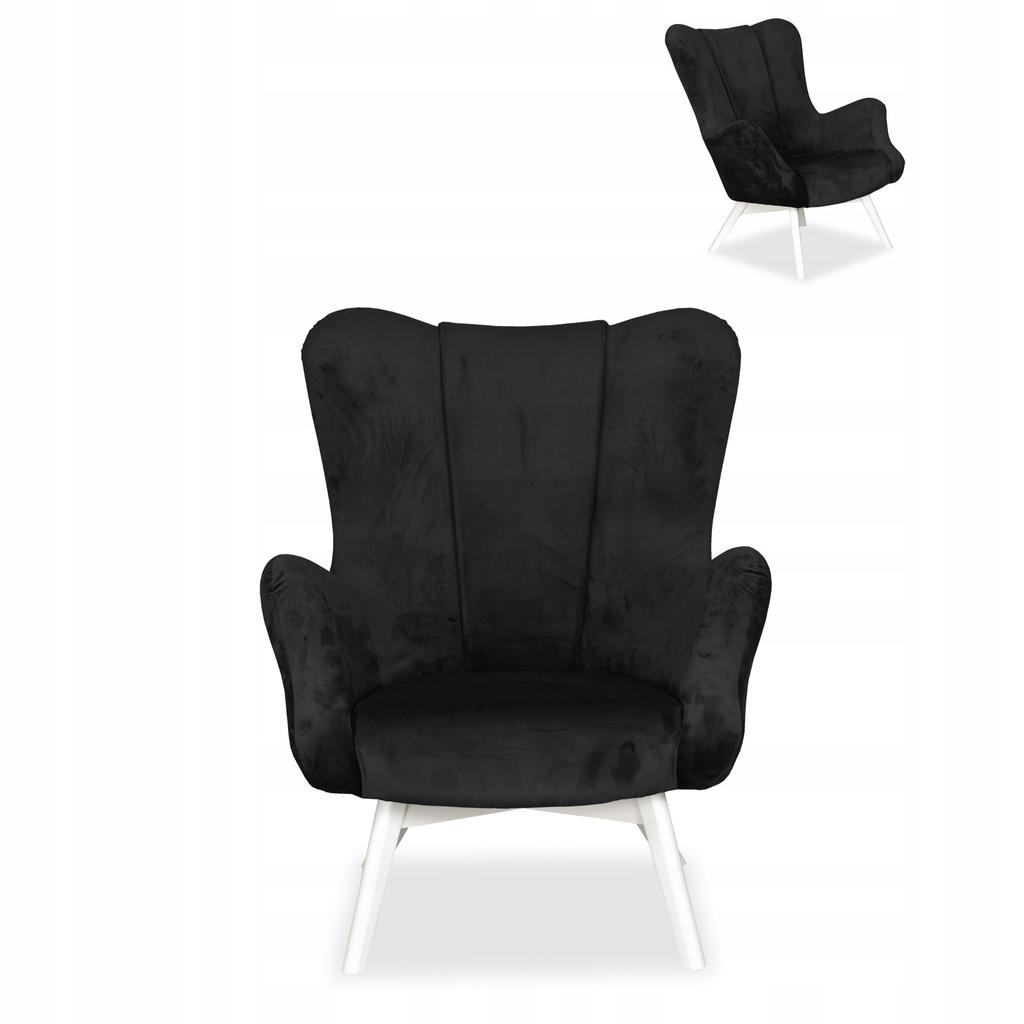 Scandinavian Wing Armchair Vika Family Furniture Shell Shaped Black Velvet