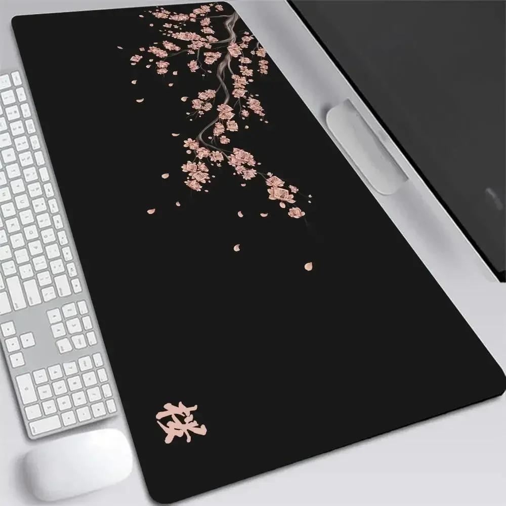 Podložka pod myš Japonská třešeň XXL Šedá Laptopy Herní podložka na stůl Sakura Podložka pod myš Anime Kancelář Hráč Klávesnice Počítačový stůl Koberec