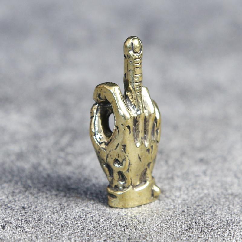 Brass Hand With Erect Middle Finger Up Paracord Beads DIY Umbrella Rope Bracelets Accessories Punk Retro Knife Lanyard Pendants