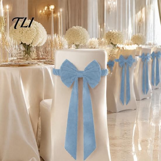 Měkké sametové stuhy na opěradlo židle, vínové stuhy s gumičkami, opakovaně použitelná mašle, elegantní pro zakrytí židlí, dekorativní stuha, Vánoce