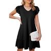 New Women's V-neck Ruffle Sleeve Loose Waisted Dress for European American Cross-border Fashion