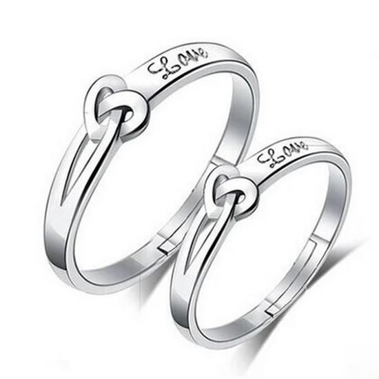 European & American Silver-Plated Zircon Wedding Rings - Korean Style Open Couple Rings for Women