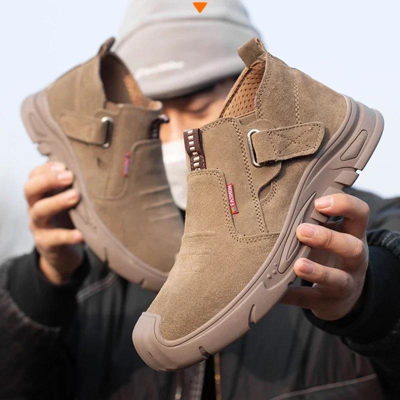Men's Genuine Leather Boots Steel Toe Ankle Shoes Welding Rubber Protective Working Men's Sneaker Zapatillas De Deporte Tenis