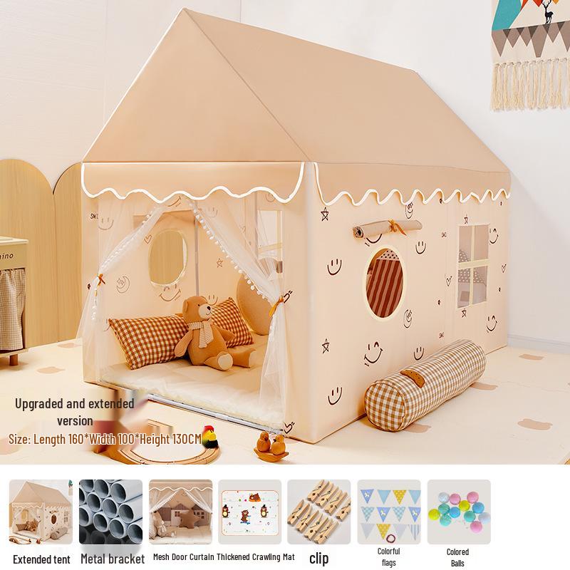 Children's Extra Long Indoor Princess Castle Tent with Mosquito Net