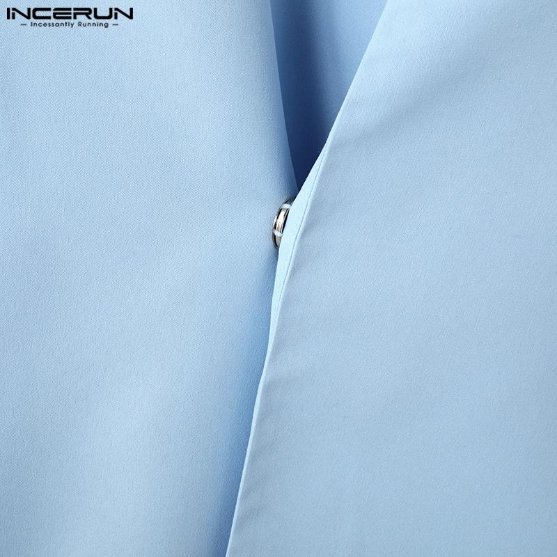 INCERUN Pánské jarní košile s dlouhým rukávem a klopou, boční knoflíky, ležérní topy