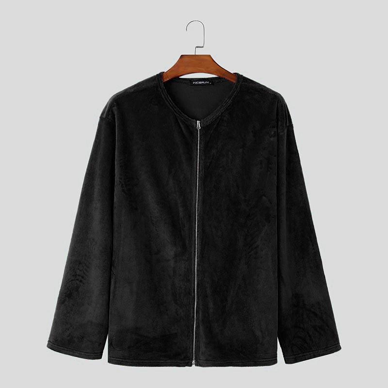 

INCERUN Мужские куртки без воротника с длинным рукавом на молнии с мехом, пальто S чёрный