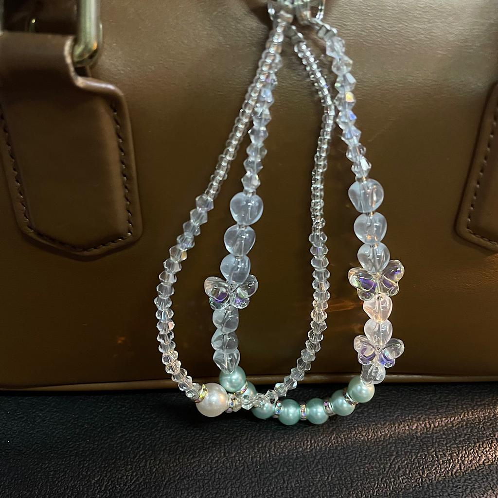 Butterfly Crystal Beaded Phone Strap with Rhinestones Elegant Pendant for Women Ins Style Wrist Accessory