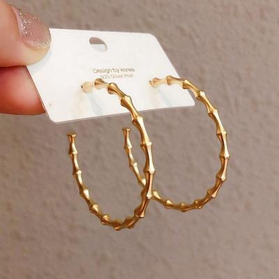 925 Sterling Silver Bamboo Matte Gold Color Large Hoop Earrings For Women Party Jewelry Best Friend Gift