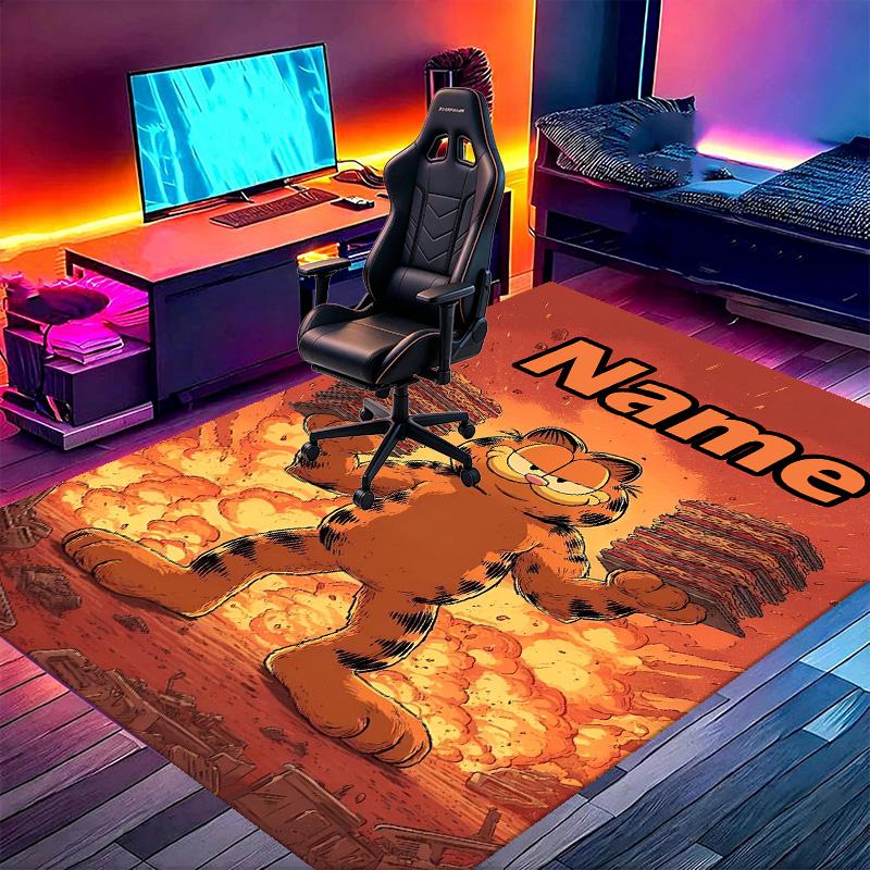 Custom Name Personalized Garfield Print Carpet, Versatile Home Decor Rug, for Playroom, Apartment, Balcony, Entryway, Hallway Gift
