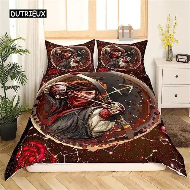 Twelve Constellation Duvet Cover Mysterious Constellation Room Decor Red Brown Galaxy Boys Girls Starry Sky Outer Space Decor