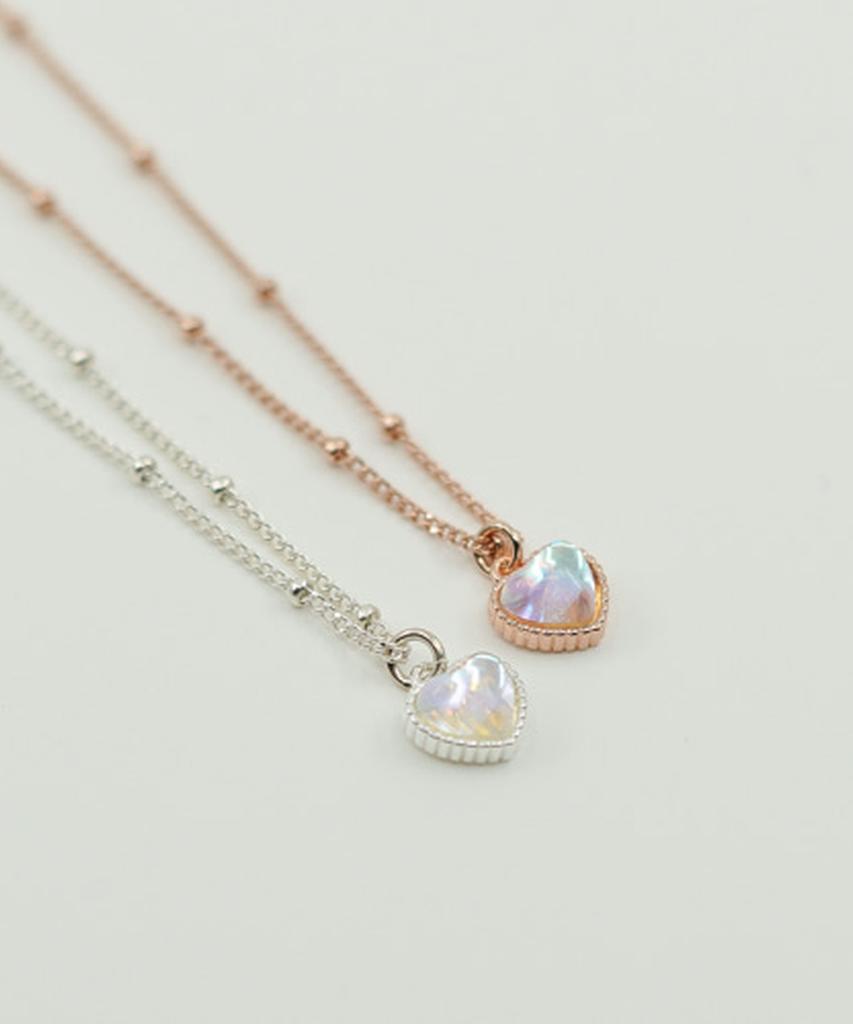 Alleun Silver 925 Chubby Heart Silver Ball Crystal Necklace