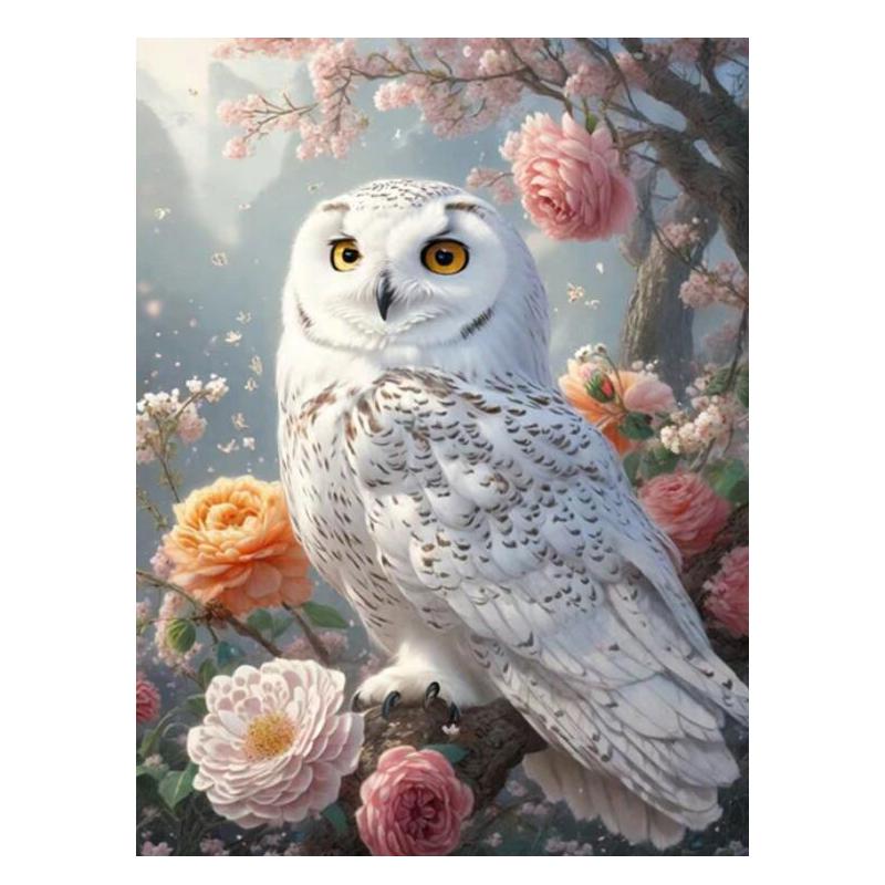 

Біла сова та квіти Картинка Повний свердла 5D алмазний живопис Мозаїка Вишивка своїми руками Вишивка хрестом для домашніх прикрас J3598 round 60x50cm сірий