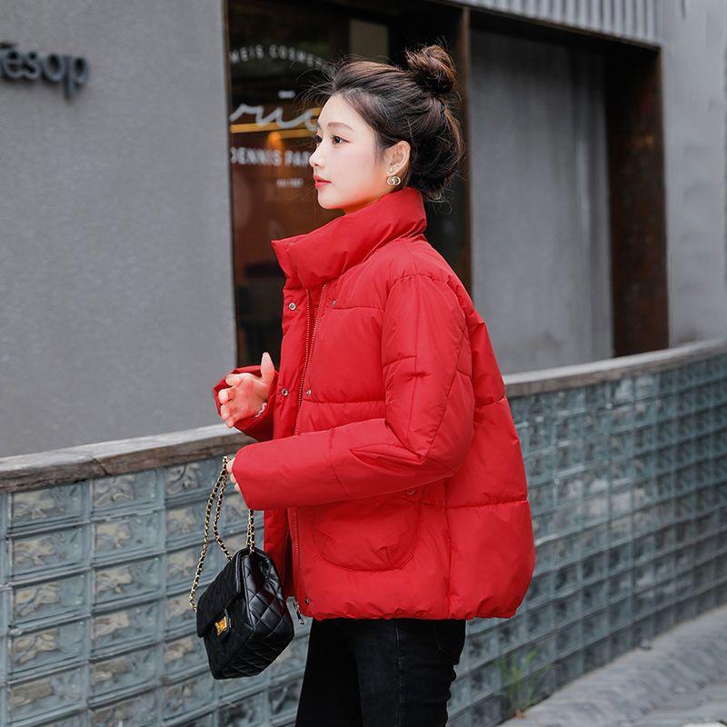 Solid Color Stand Up Collar Cotton Jacket Women's Short Winter Hot Item Simple and Loose Western Style Cotton Jacket