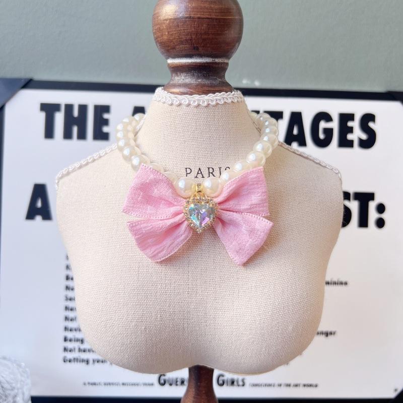 Japanese‑Style Gentle Pet Pearl Necklace Sweet Bow Teddy Bear Decor Neck Ring for Cats Small Dogs