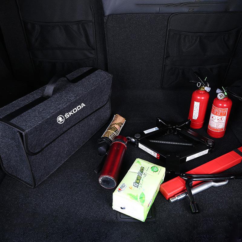 WVCL8 1PCS Car Trunk Storage Bag Organizer Sundries Stowing Tidying Box For Skoda Octavia Rapid Fabia A7 Superb KAMIQ Auto Accessories