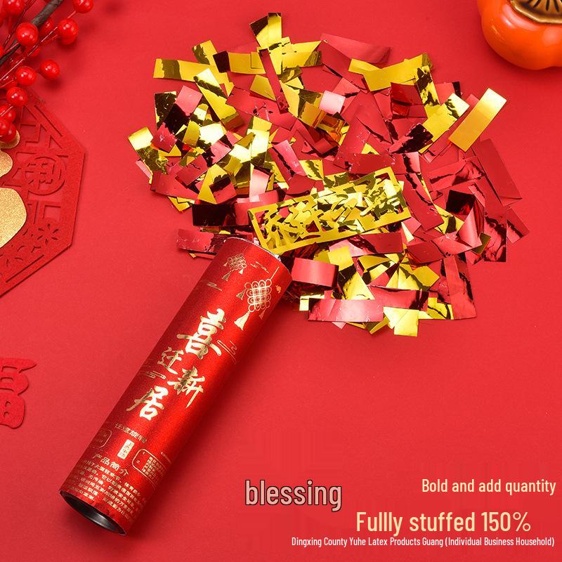 Housewarming Celebration Confetti Cannons - Red and Gold Handheld Ribbons for New Home Ceremony