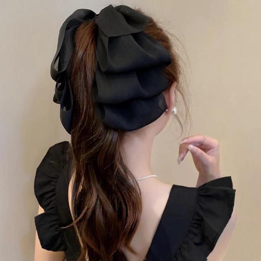 Grampo de Cabelo com Laço de Gaze Feminino 2025, Prendedor de Cabelo para Penteados/Rabo de Cavalo, Presilha de Garra para Uso Diário e Passeios