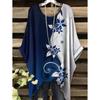 Chic Women T-Shirts Oversized Simple Vintage Floral Print Irregular Hem Round Neck T-Shirt