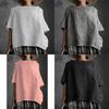 Vintage Art Style Cotton Linen T Shirt With Splicing Details For Casual Wear