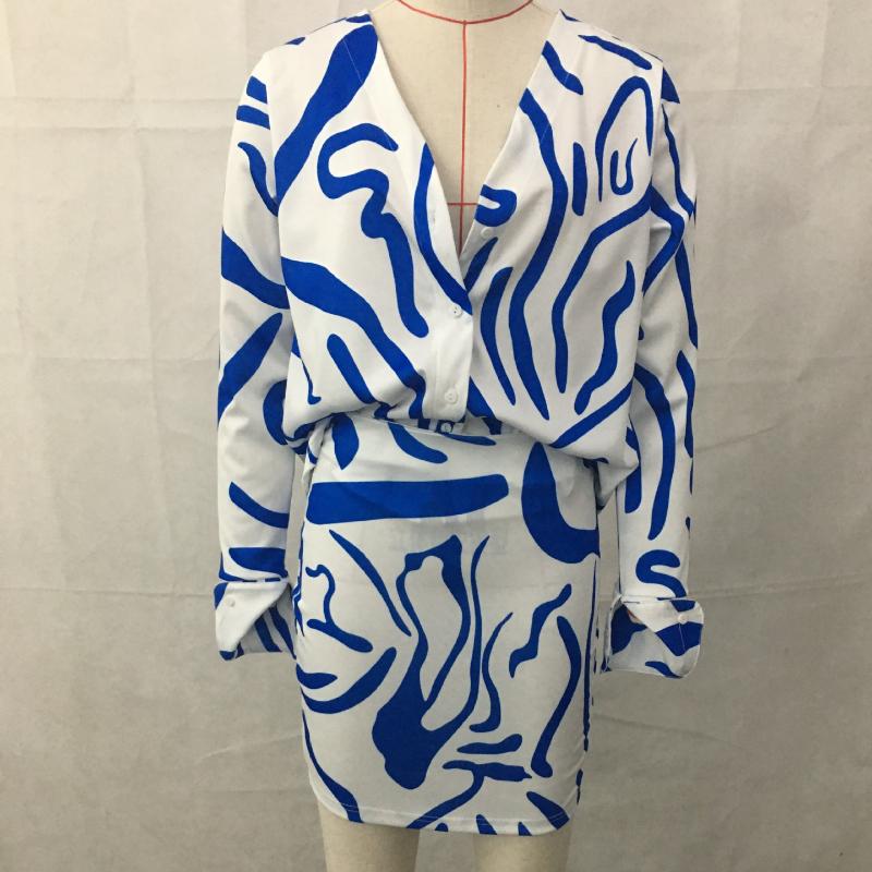 QICED Autumn and Winter Short Skirt Two-piece Sexy Women's Shirt Suit Fashion Casual Suit