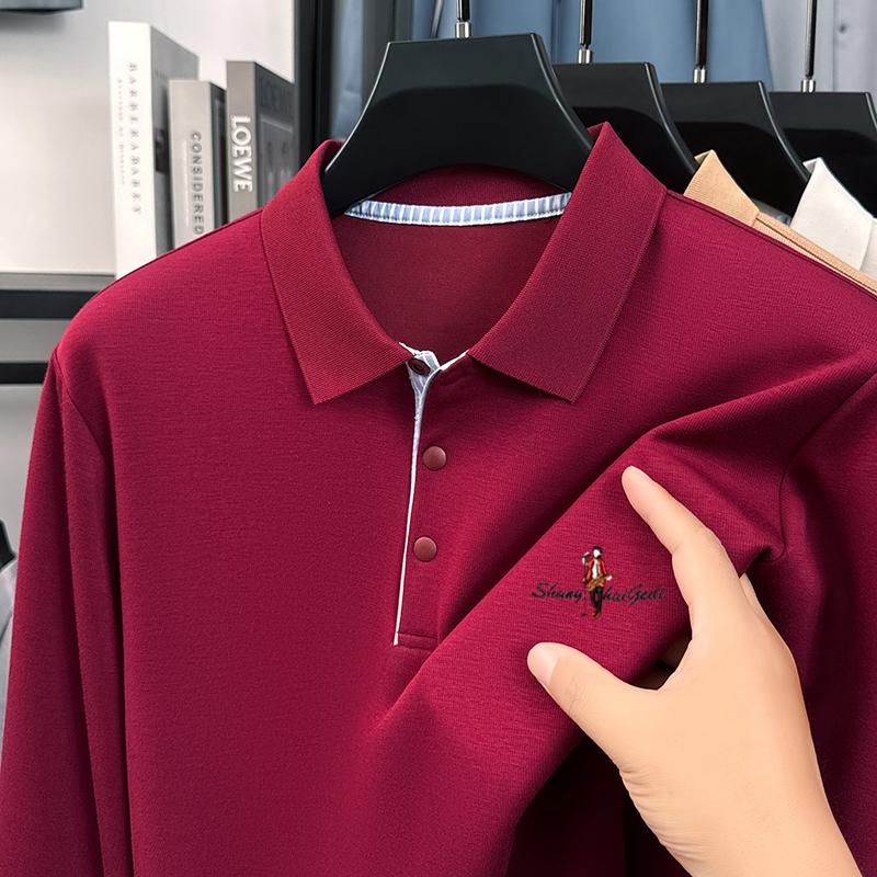 Original Quality Men'S Polo Shirt Solid Color Exquisite Cartoon Embroid Long Sleeve Autumn Lapel T-Shirt Business Trend Menswear
