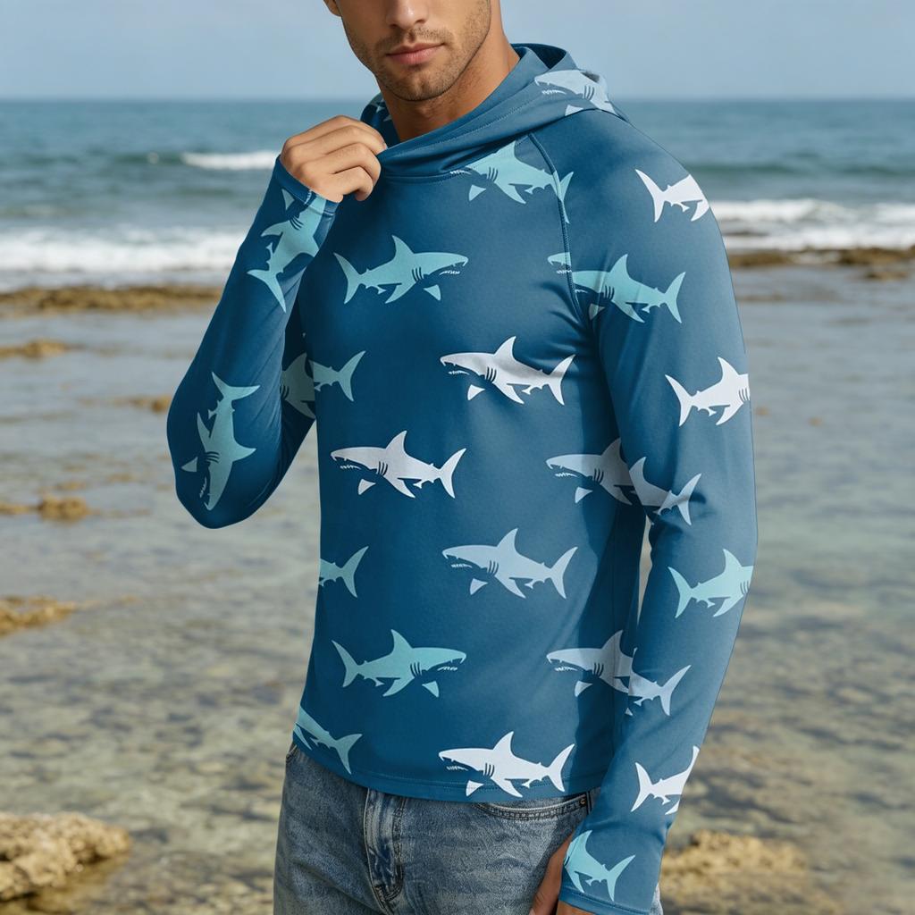 Herren UPF50 Plus Sonnenschutz Hoodie Leicht Schnelltrocknend Langarm Kapuzenhemd Atmungsaktiv Outdoor Sportbekleidung