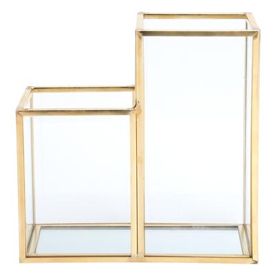 Förvaringsbehållare i glas Trädgård Polygonal kolumn Guldmässing Stångsvetsning Blomrum Låda