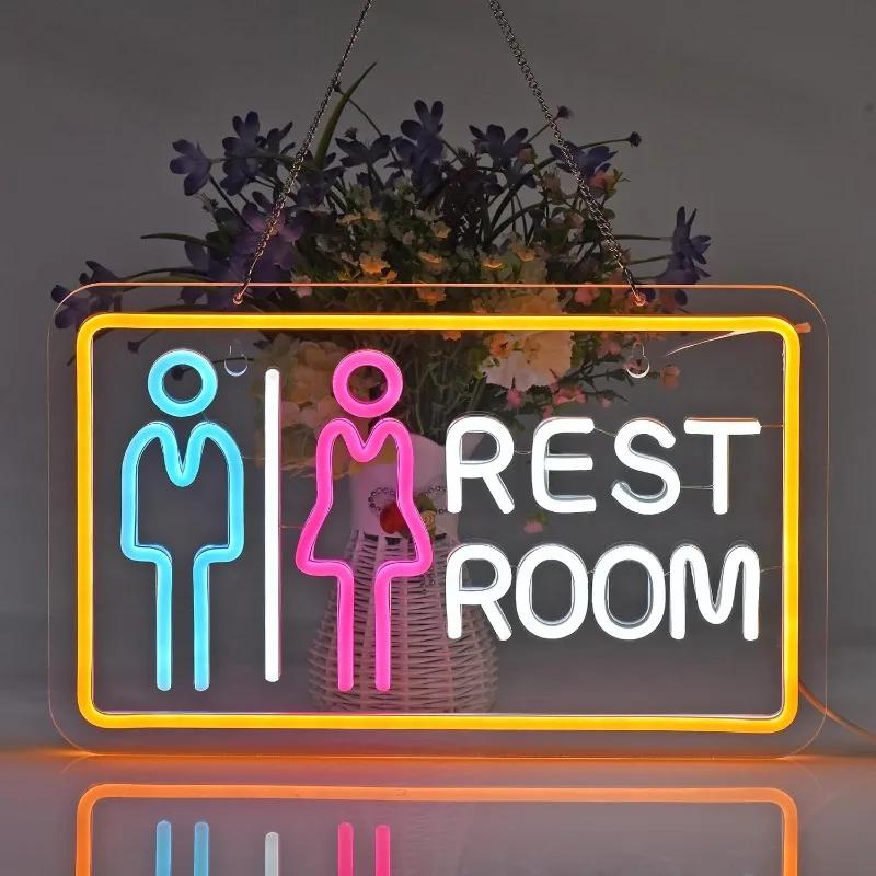 Bathroom Neon Light Wall Decoration Suitable for Home Bar Shop Hotel Mall Supermarket Bathroom Washroom, USB Powered Dimmable
