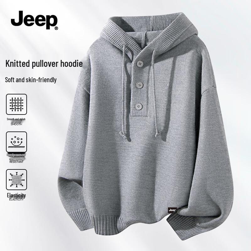 

JEEP Men s Drop-Shoulder Hooded Knit Sweater L