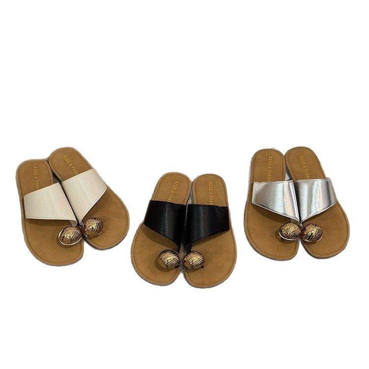 Korean Fashion Metal Buckle Cover Toe Slippers Women's Summer Wear 2025 New Flat-bottomed Comfortable One-word Cool Slippers
