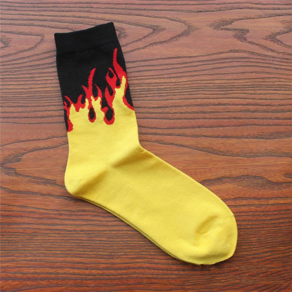 Flame Socks for Men Women Hip Hop Cartoon Fire Yellow Black Fashion Designer Sports Skateboard Cool Stuff Gift (SO23)
