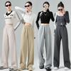 Splicing sweatpants women's spring new Huamian super soft wide-leg pants loose straight and thin casual pants
