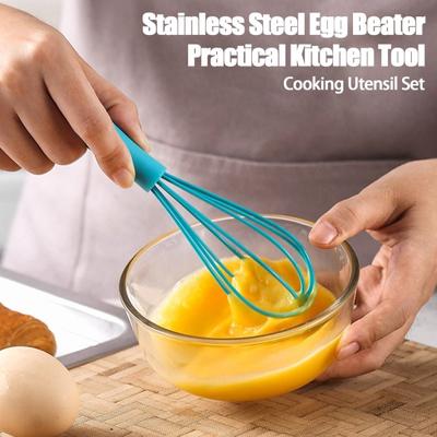Silicone Egg Beater Manual Egg Whisk with Non-slip Handle Handheld Silicone-coated Wire Balloon